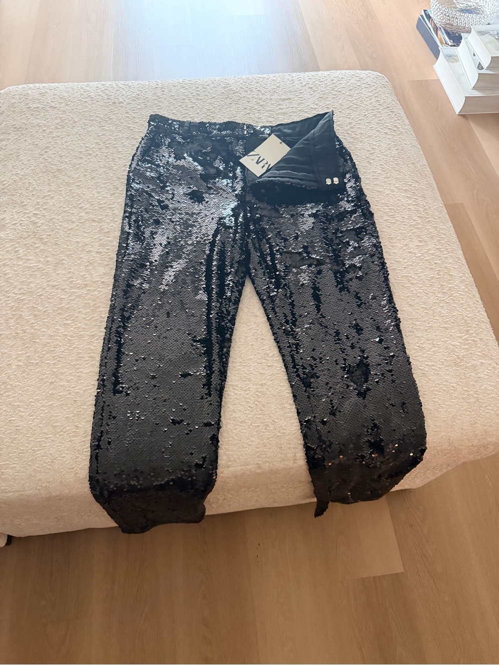 Zara Black Sequin Straight-Leg Pants